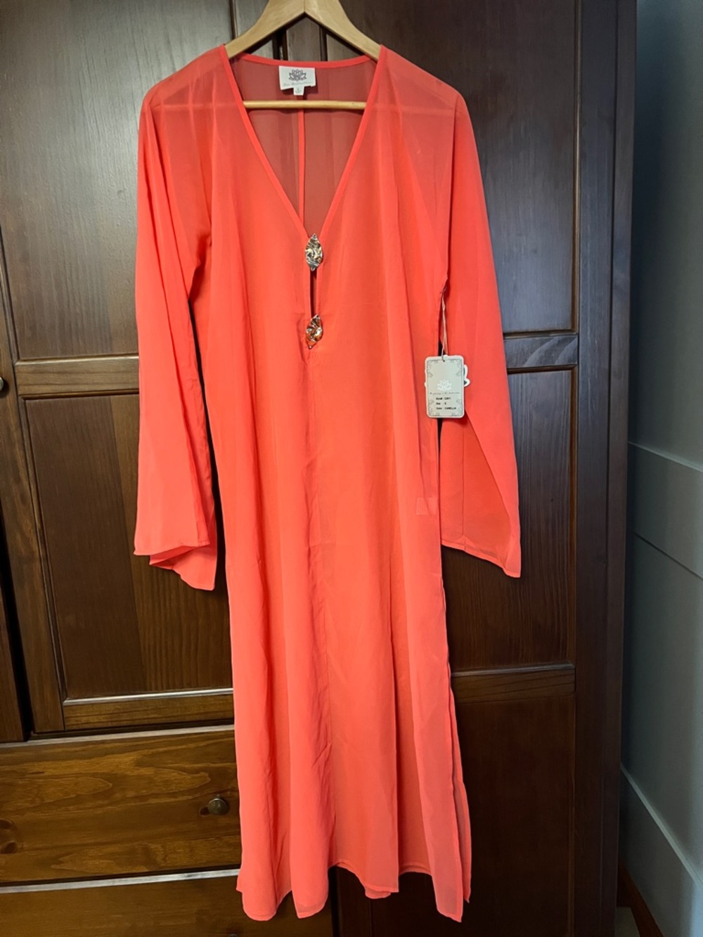True Destinations Camellia Resort Sheer Chiffon Coral Kimono CoverUp Size S NWT